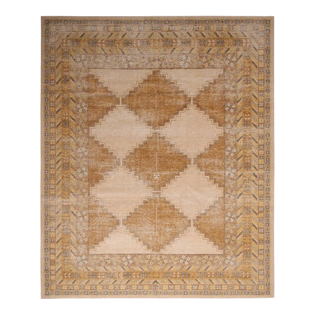 Rug & Kilim’s Distressed Harlequin Rug in Gold, 5x7 For Sale
