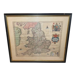 Rare Antique Hand Colored European Map Kingdom of England Janssonius 1642 2sided For Sale