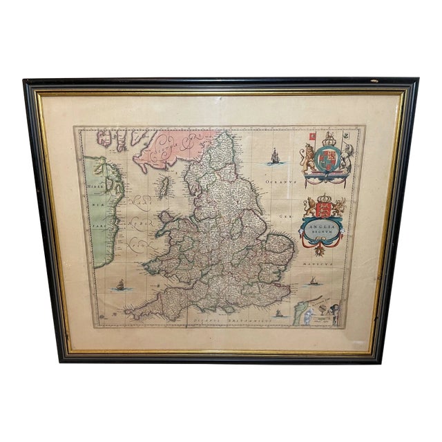 Rare Antique Hand Colored European Map Kingdom of England Janssonius 1642 2sided For Sale