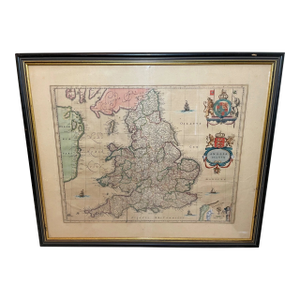 Rare Antique Hand Colored European Map Kingdom of England Janssonius 1642 2sided