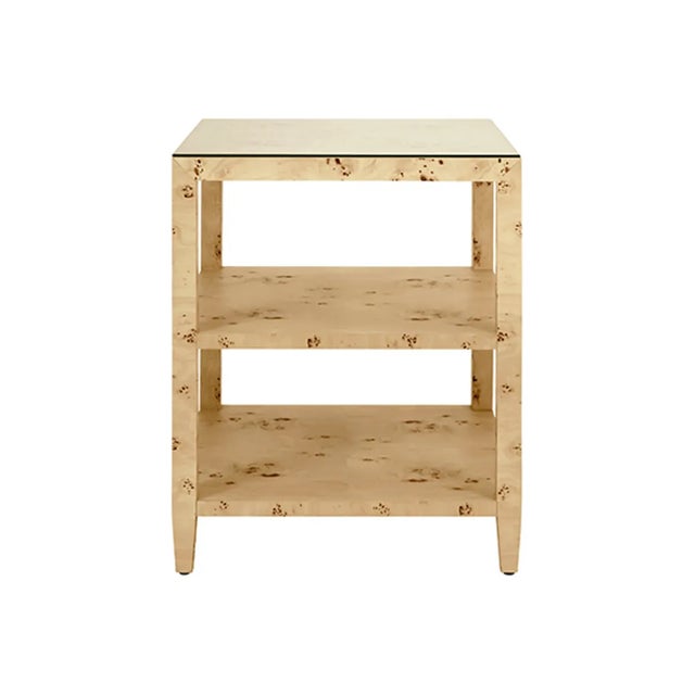 Worlds Away Matthew Izzo Home Amie Light Burlwood Three Tier Square Side Table With Glass Top For Sale - Image 4 of 4