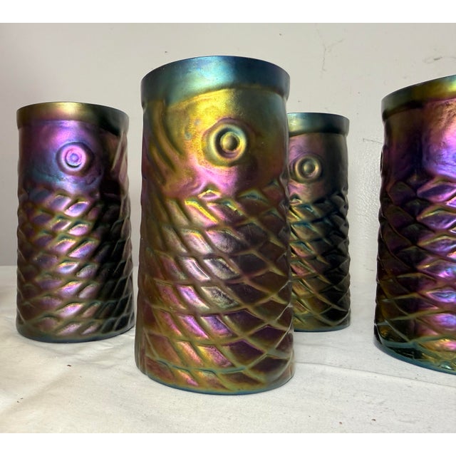 Blue 1990s John Cook Koi Fish Iridescent Cobalt Glass Tumbler Cup - Lot of 8 For Sale - Image 8 of 15