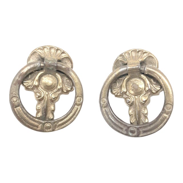 Late 19th Century Ring Key Shape Gold Metal Hardware Pulls a Pair For Sale