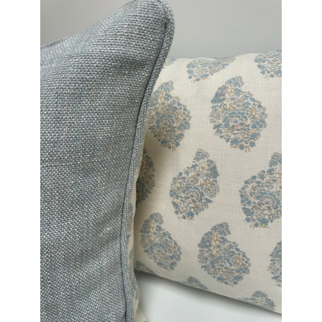 English Pair of Elizabeth Eakins Kendli Block Print Pillows For Sale - Image 3 of 4