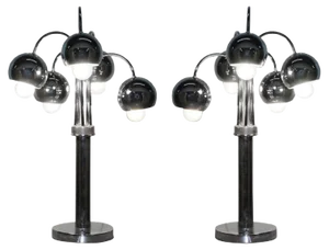 Large American Atomic Table Lamps in Polished Chrome, 1940s, Set of 2