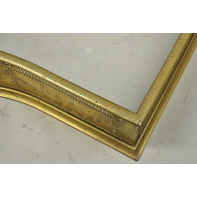 Antique English Victorian Serpentine Drape & Bellflower Brass Fireplace Fender For Sale - Image 10 of 14
