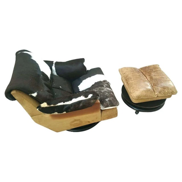 Black Italian Modern Swivel Chairs with Swivel Ottoman For Sale - Image 8 of 8