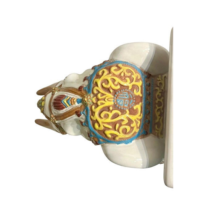 Vintage Hollywood Regency Style Glazed Terracotta Elephant Garden Seat Stool For Sale - Image 4 of 17