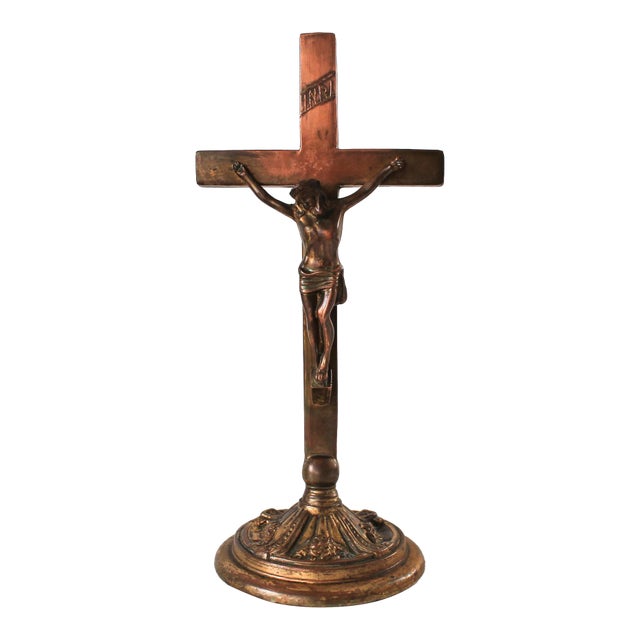 Vintage Bronze Freestanding Crucifix For Sale