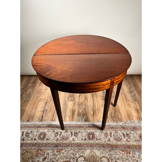 Antique Hepplewhite Mahogany Demilune Game Table C. Mid 19th Century For Sale - Image 4 of 8