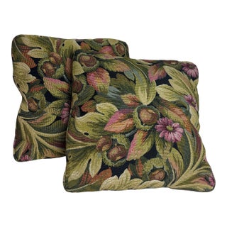 Pair of Woven Tapestry Floral Pillows For Sale