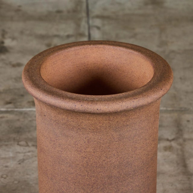 Brown Architectural Pottery Stoneware Tulip Planter or Umbrella Stand For Sale - Image 8 of 12