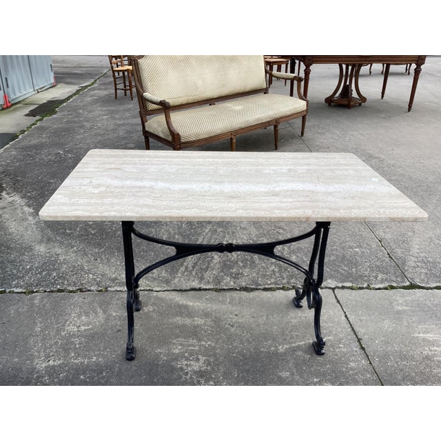 Classic French Wrought Iron & Stone Bistro Table For Sale - Image 10 of 10