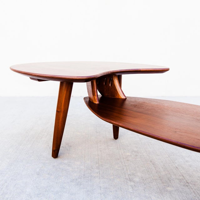 Mid-Century Modern 1960s Restored Space Age Biomorphic Two Tier Coffee Table in Solid Walnut, Attributed For Sale - Image 3 of 12