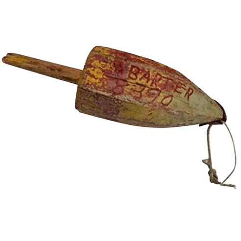 Weathered Yellow & Red Wooden Buoy For Sale