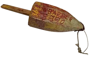 Weathered Yellow & Red Wooden Buoy