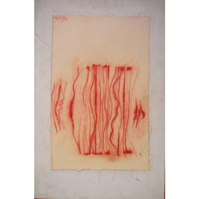 Adja Yunkers, City Walkers, Sanguine Drawing on Canvas, 1981 For Sale