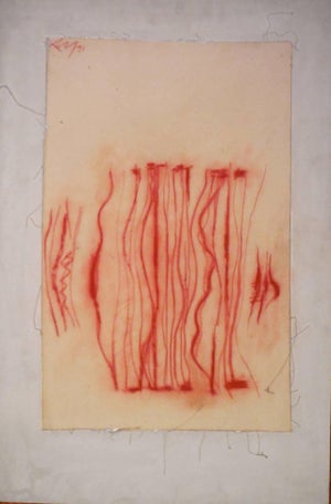 Adja Yunkers, City Walkers, Sanguine Drawing on Canvas, 1981