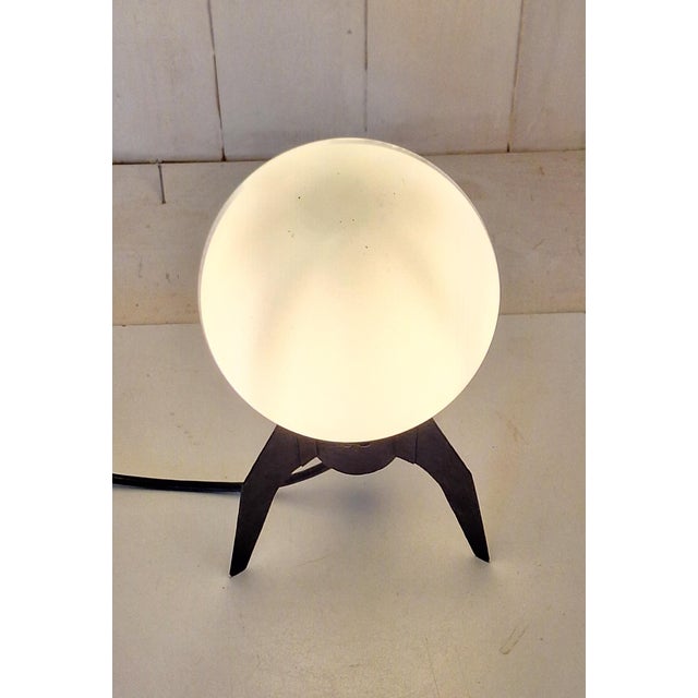 Mid-Century Table Lamp with a Black Iron Tripod Base and a White Opal Glass Shade, 1960s For Sale - Image 6 of 8