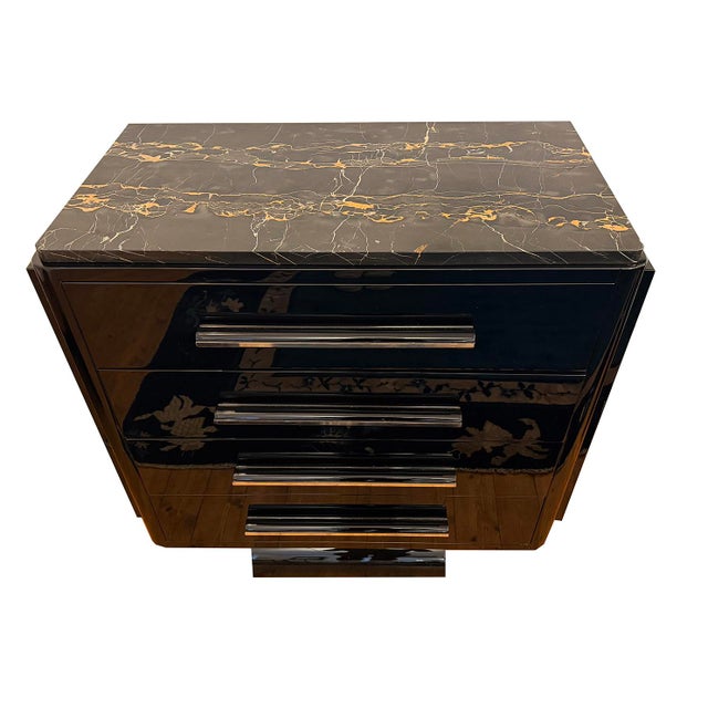 1930s Art Deco Chest of Drawers in Black Lacquer, 1930 For Sale - Image 5 of 8