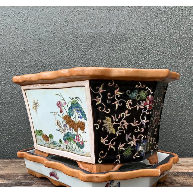 Ceramic Vintage Chinoiserie Glazed Ceramic Planter For Sale - Image 7 of 9