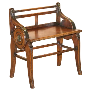 Antique Hall Bench with Brass Mounts & Walnut Frame from Jas Shoolbred, 1890s