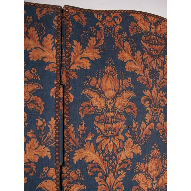 Blue Antique Room Divider Paravent Folding Screen with Blue and Gold Fabric, 1900 For Sale - Image 8 of 11