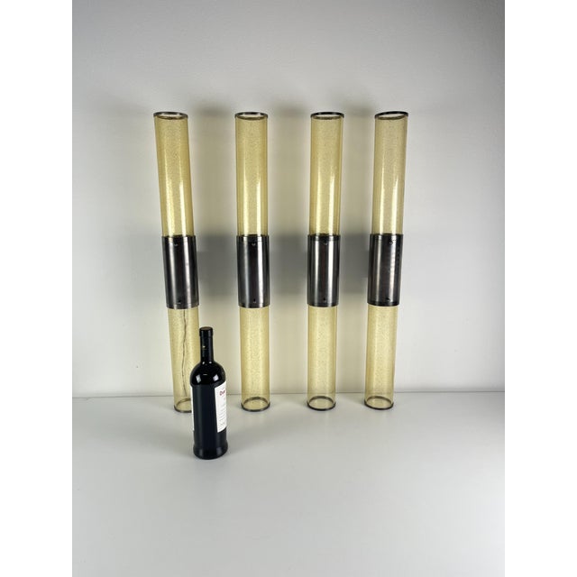 Long Double-Light Wall Lamps in Murano Glass and Steel, 1980s, Set of 4 For Sale - Image 3 of 18