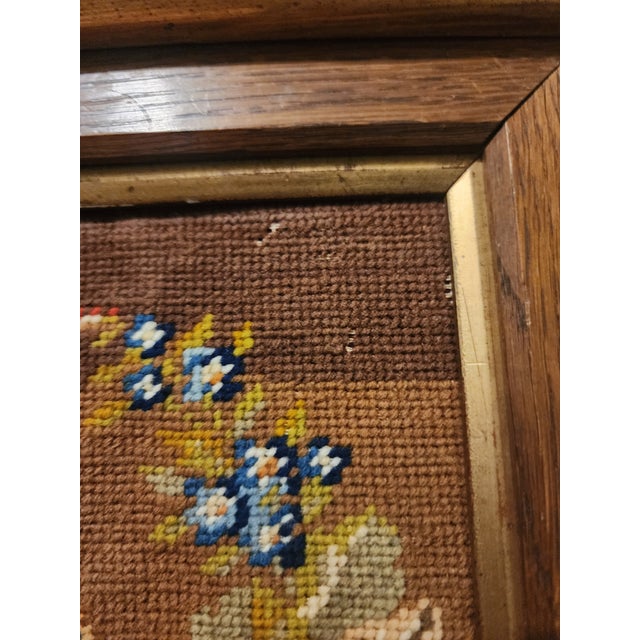 Victorian Framed Needlepoint of a Bird With Flowers For Sale - Image 3 of 7