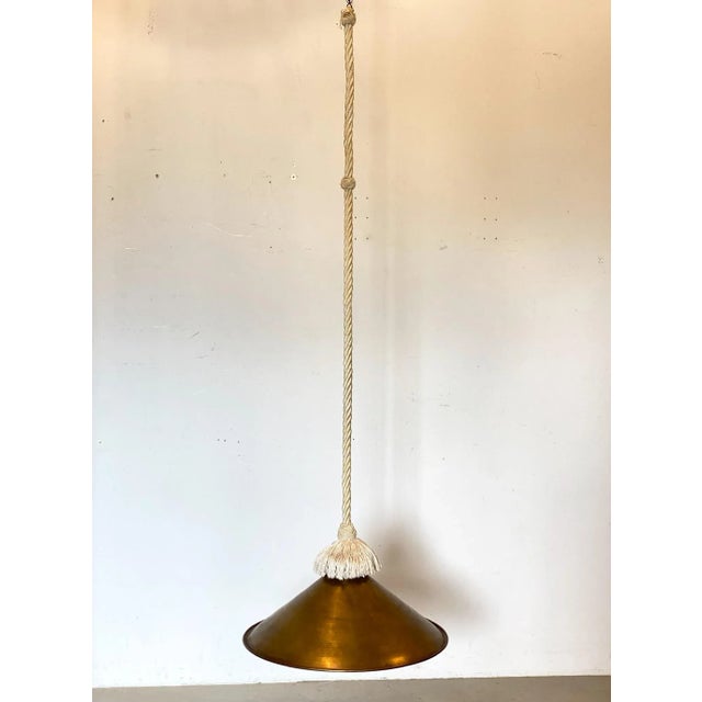 70s brass chandelier, the height can be adjusted by shortening the rope or changing it European Plug (up to 250V).The...