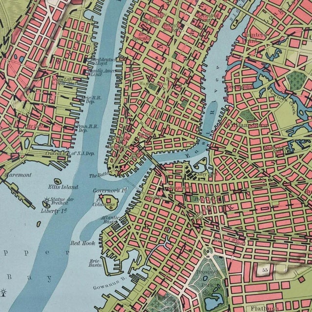 Antique New York Map By Westermann A rare early school pull down wall map of New York. The map shows the city of New York...