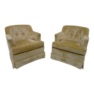 Henredon Yellow Crushed Velvet Club Chairs - a Pair For Sale