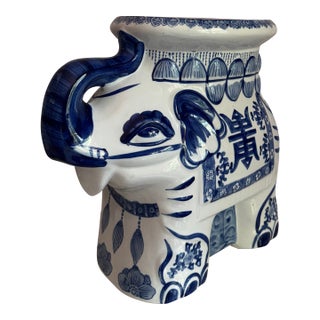 Vintage Bombay Company Blue and White Elephant Garden Stool For Sale