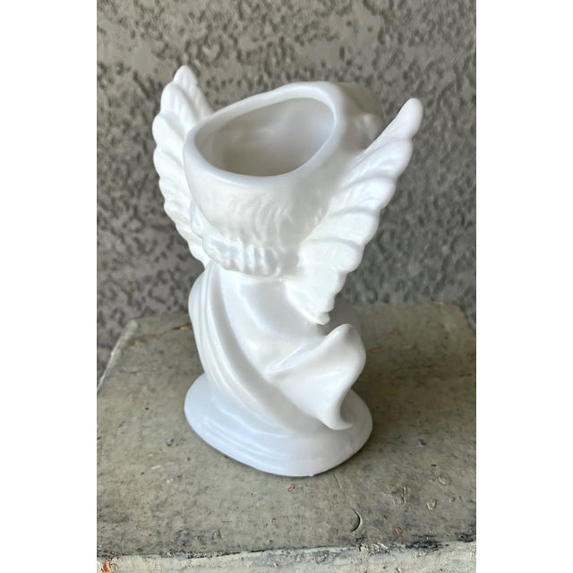 Circa 1960 Petite Bisque Porcelain Angel & Dove Vase, Japan For Sale - Image 4 of 12