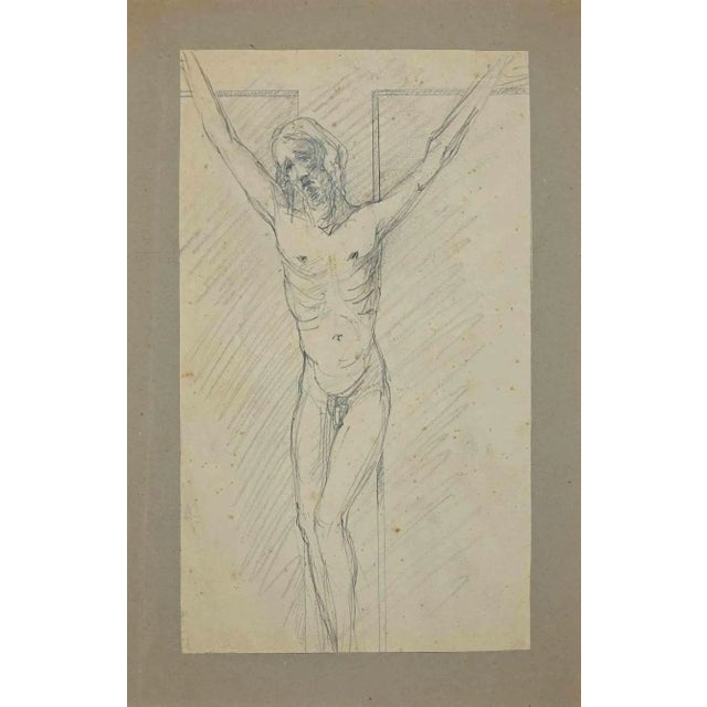 The crucifixion is an original drawing in pencil on paper applied on a paper Passepartout realized by an anonymous artist...