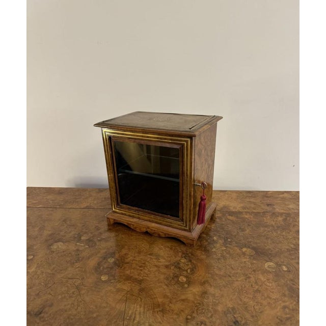 Wood Victorian Burr Walnut and Brass Table Cabinet, 1860s For Sale - Image 7 of 8