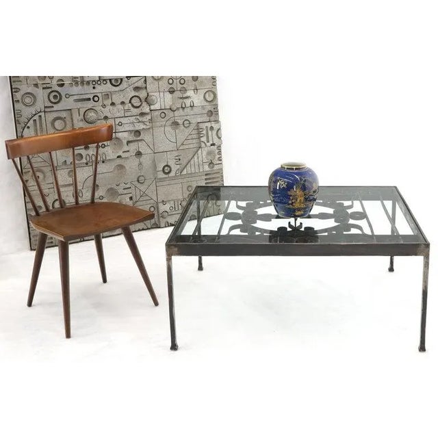 Mid-Century Modern Large Wide Rectangle Glass Top Wrought Iron Coffee Center Table For Sale - Image 3 of 11