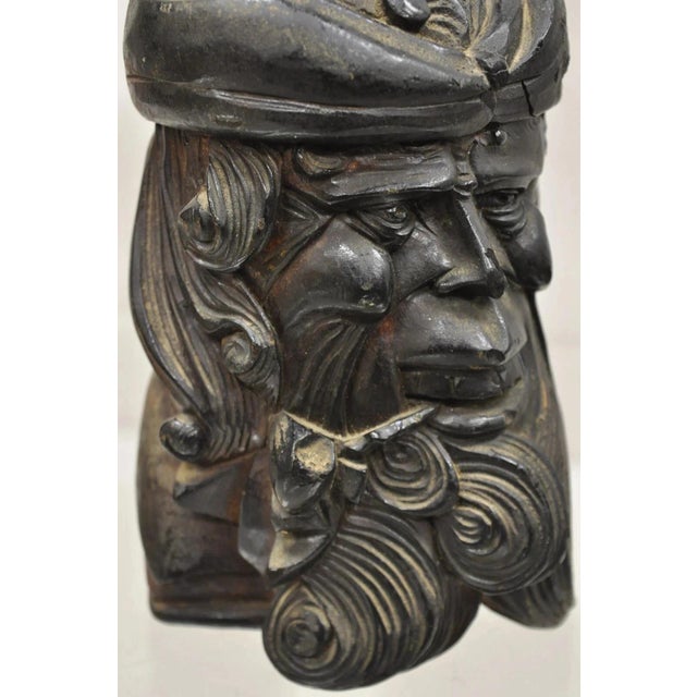 19th C European Black Forest Figural Wood Carved Bearded Man Lidded Tobacco Jar For Sale In Philadelphia - Image 6 of 12