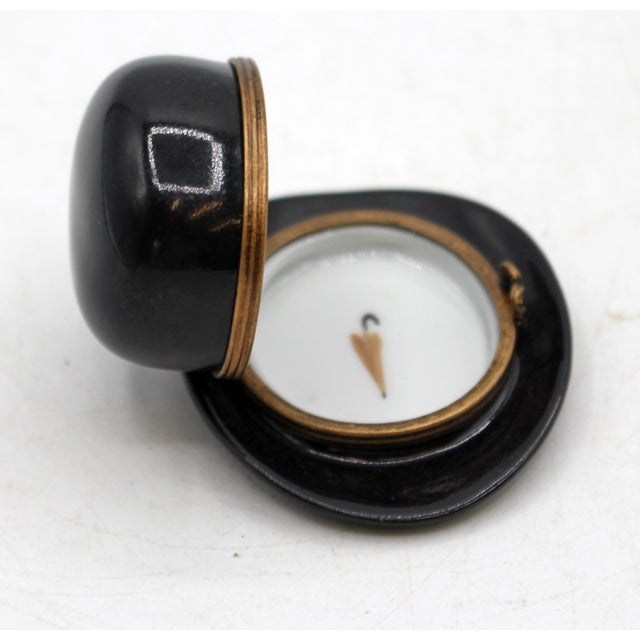 Limoges, France Vintage French Limoges Bowler Hat Form Porcelain Trinket Box For Sale - Image 4 of 8