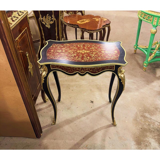 French French Style Copper Side Table With Gold Details For Sale - Image 3 of 4