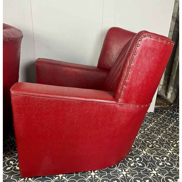 Red Antique Art Deco Red Club Chairs, 1930s, Set of 2 For Sale - Image 8 of 18