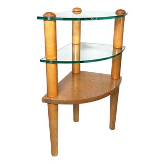 1930s Floating Glass Walnut Corner Table attributed to Gilbert Rohde For Sale