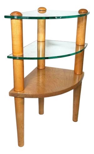 MCM Floating Glass & Walnut 25" Tall Corner Table Attributed to Gilbert Rohde