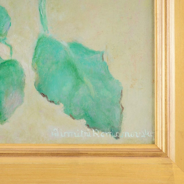 Dimitri Romanovski was an early modernist and this early oil on canvas rendering of a botanical specimen single blooming...