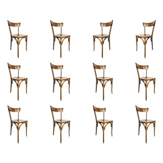 French Wooden Bistro Chairs from Baumann, 1960, Set of 12 For Sale