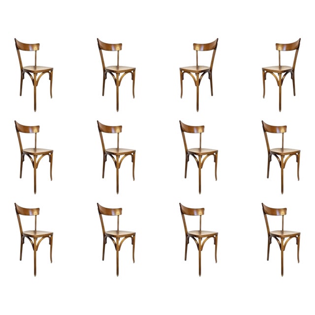 French Wooden Bistro Chairs from Baumann, 1960, Set of 12 For Sale