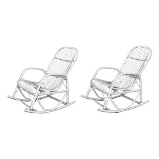 Midcentury White Bamboo Rocking Chairs in the Style of Franco Albini, Italy For Sale