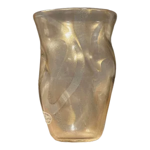 Vintage Seguro Vito Murano Glass Abstract Gold Fleck Swirl Vase, Signed/Numbered