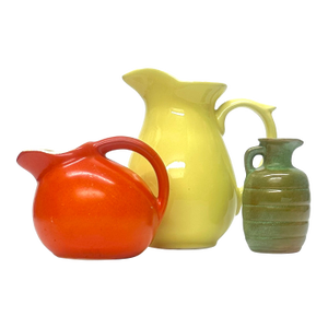 Mid 20th Century Eclectic Citrus Motif Ceramic Pitcher Curation - Set of 3