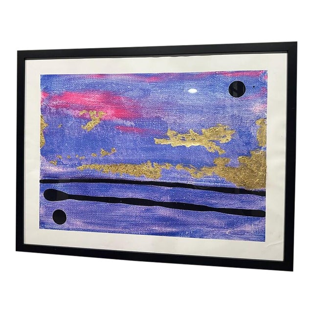 Abstract Wall Art: Purple and Gold Horizon - Modern Minimalist Decor (40"x30") For Sale